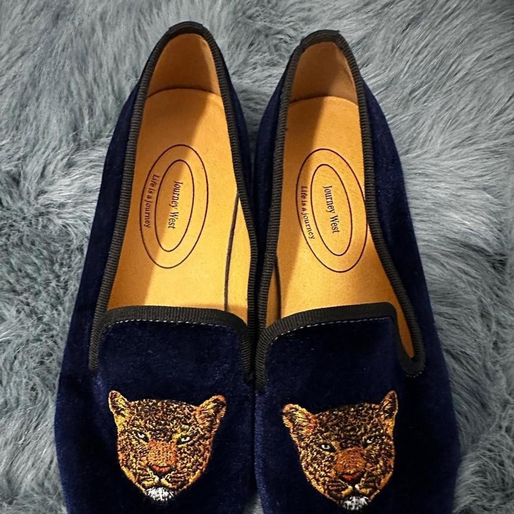 Journey West in Navy Velvet with Leopard embroidery 38